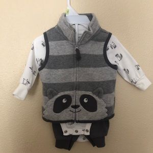 Raccoon baby boy outfit 3pc set. BRAND NEW